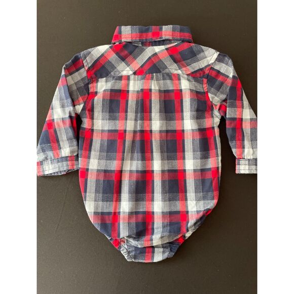 ~ Ben Sherman 3-6 mo Plaid Shirt Red / Blue / Navy Onesie Collar Buttons Cotton - Picture 3 of 11